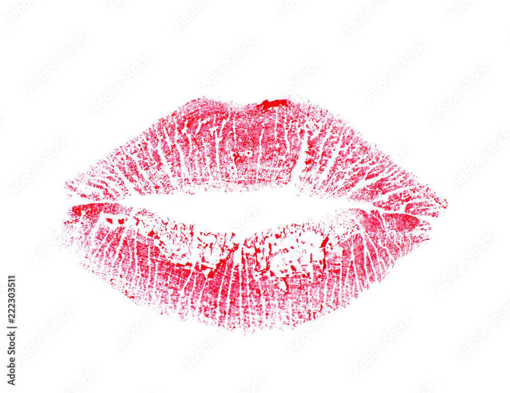 Lipstick kiss mark on white background