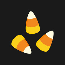 Candy Corn Sweet Candy Simple Vector Illustration, Icon. Halloween Candy Isolated On Dark Background.