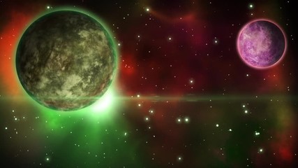 Wall Mural - Sci-fi extraterrestrial paysage with planets and nebula. Loop.
