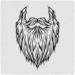 Long beard. Black and white illustration. Isolated on light backgrond with grunge noise and frame.