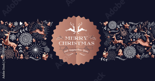 Cuadros en Lienzo Merry Christmas copper luxury deer label card