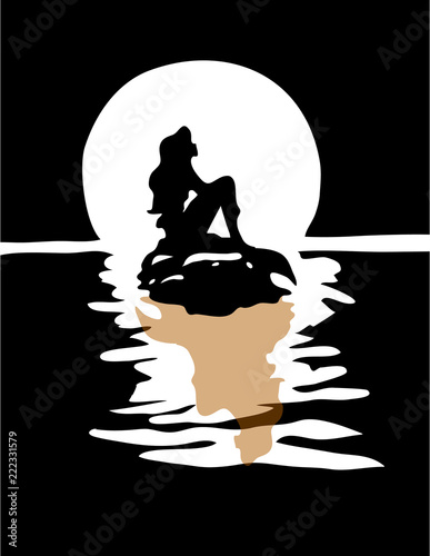 Download Girl mermaid silhouette with shadow and a tail on a rock ...