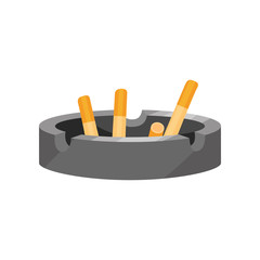 Wall Mural - Flat vector icon of gray ashtray with cigarette butts. Smoking theme. Element for banner or poster about nicotine addiction