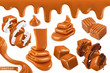 Sweet caramel, set realistic 3d vector illustration