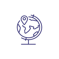 Poster - Globe with map pointer line icon. Adventure, direction, place. Education concept. Vector illustration can be used for topics like location, geography, travel