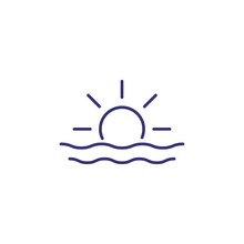 Sunrise Line Icon. Sunset, Sea, Wave. Summer Concept. Vector Illustration Can Be Used For Topics Like Sunlight, Horizon, Weather