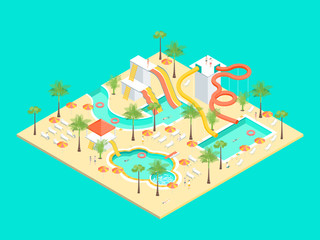 Canvas Print - Territory of Water Park Concept 3d Isometric View. Vector