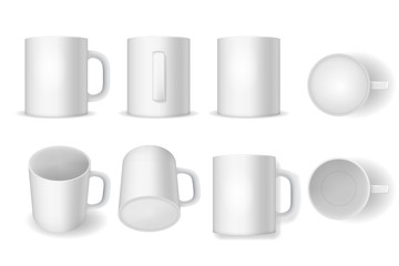 Wall Mural - Realistic Detailed 3d White Blank Cup Template Mockup Set. Vector