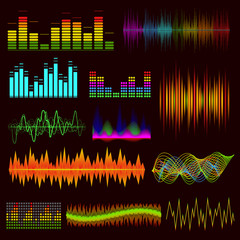 Sticker - Color Digital Music Equalizer Set on a Dark Background. Vector