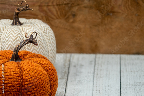 Fotografie, Obraz Fabric knit pumpkins on a wooden background