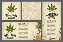 Set Template Posters Marijuana.Vintage Color Vector Engraving