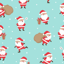 Merry Christmas Seamless Pattern With Cute Santa Claus. Wrapping Paper Design.