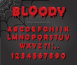 Halloween blood font. Abc bright red liquid letters and numbers.
