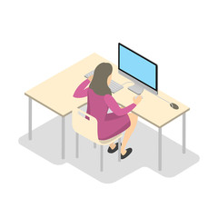 Aufkleber - School girl working on the computer isometric