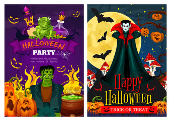 Wall Mural - Halloween greeting banner with zombie and vampire