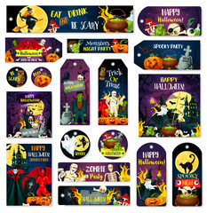 Wall Mural - Vector Halloween trcik or treat party tags