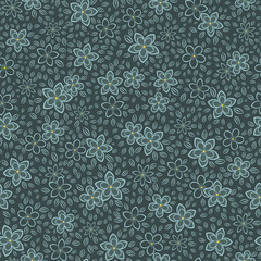 Seamless vector floral pattern with small flowers in monochrome gray colors. Ditsy print.