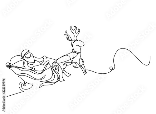 Continuous Line Drawing Of Santa Claus Sitting On A Sleigh