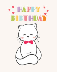 Wall Mural - Happy birthday with cute cat vector.