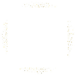 Golden splash or glittering spangles square frame with empty center for text. Vector illustration.