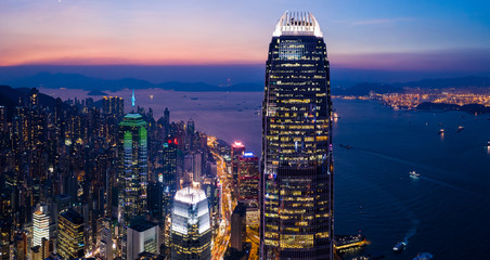 Fototapete - Panoramic  of Hong Kong business district at night