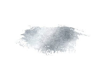 Silver glitter foil brush stroke vector. Argent paint smear background isolated on white. Glow metal pattern.