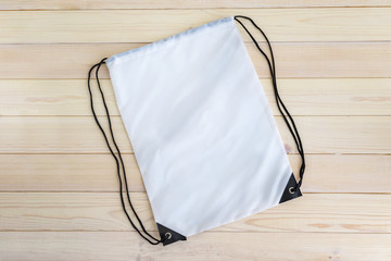 White drawstring pack template, mockup of bag for sport shoes