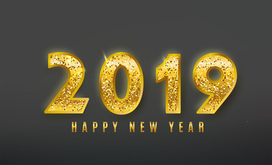 Wall Mural - 2019 happy new year vector background with shine glitter numbers. vip christmas celebrate design. fe