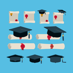 Wall Mural - graduation card with hats and diplomas