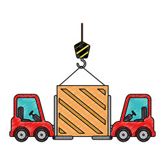 Sticker - wooden box with crane hook and forklift