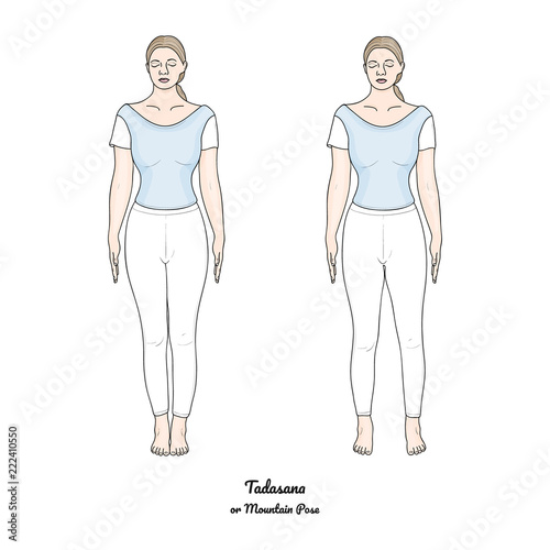 Tadasana or Mountain Pose. Feet Together and Feet Apart Variations