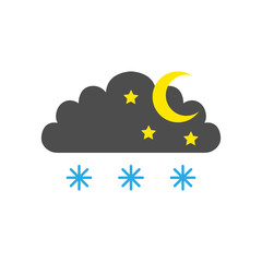 Wall Mural - SNOWY NIGHT symbol. CLOUD, CRESCENT, STARS and SNOWFLAKES. Weather forecast icon. Vector.