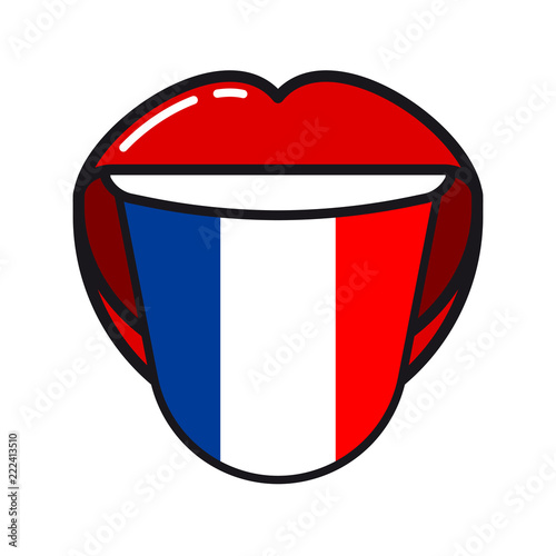 french language tongue with flag france open woman smile mouth flat icon buy this stock vector and explore similar vectors at adobe stock adobe stock adobe stock