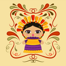Mexican Doll With Decorative Ornaments Vector Illustration