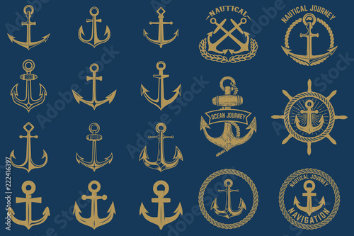 Fotomural Set of nautical emblems and design elements in vintage style