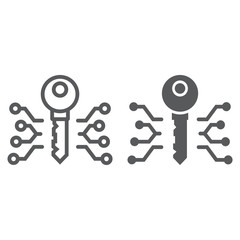 Poster - Digital key line and glyph icon, money