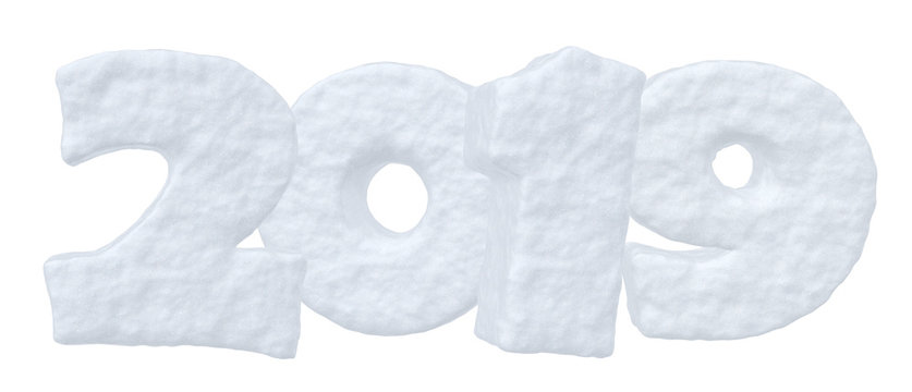 Happy New Year white snow text 2019