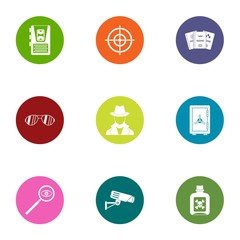 Poster - Global espionage icons set. Flat set of 9 global espionage icons for web isolated on white background