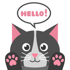 Fototapete - Cute cartoon black cat with speech bubble