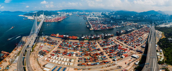 Aufkleber - Panorama aerial view of Hong Kong Kwai Tsing Container Terminal 
