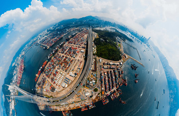 Aufkleber - Panorama aerial view of Hong Kong Kwai Tsing Container Terminal 