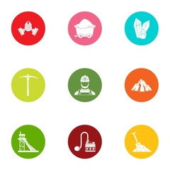 Poster - Goldmine icons set. Flat set of 9 goldmine icons for web isolated on white background