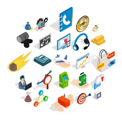 Poster - Conference icons set. Isometric set of 25 conference vector icons for web isolated on white background