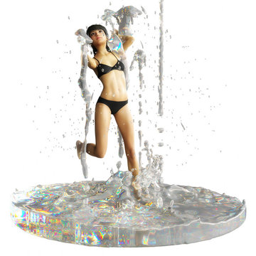 Digital 3D Rendering of a Woman in a Shower