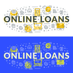 Wall Mural - online loans. flat line illustration concept for web banner and printed materials. vector illustrati