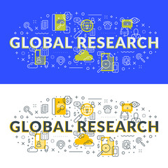 Wall Mural - global research. flat line illustration concept for web banner and printed materials. vector illustr