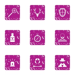Poster - Detective icons set. Grunge set of 9 detective vector icons for web isolated on white background