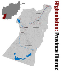 Large and detailed map of the afghan province of Nimroz.