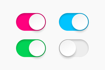 on and off toggle switch buttons. material design switch buttons set. vector illustration.
