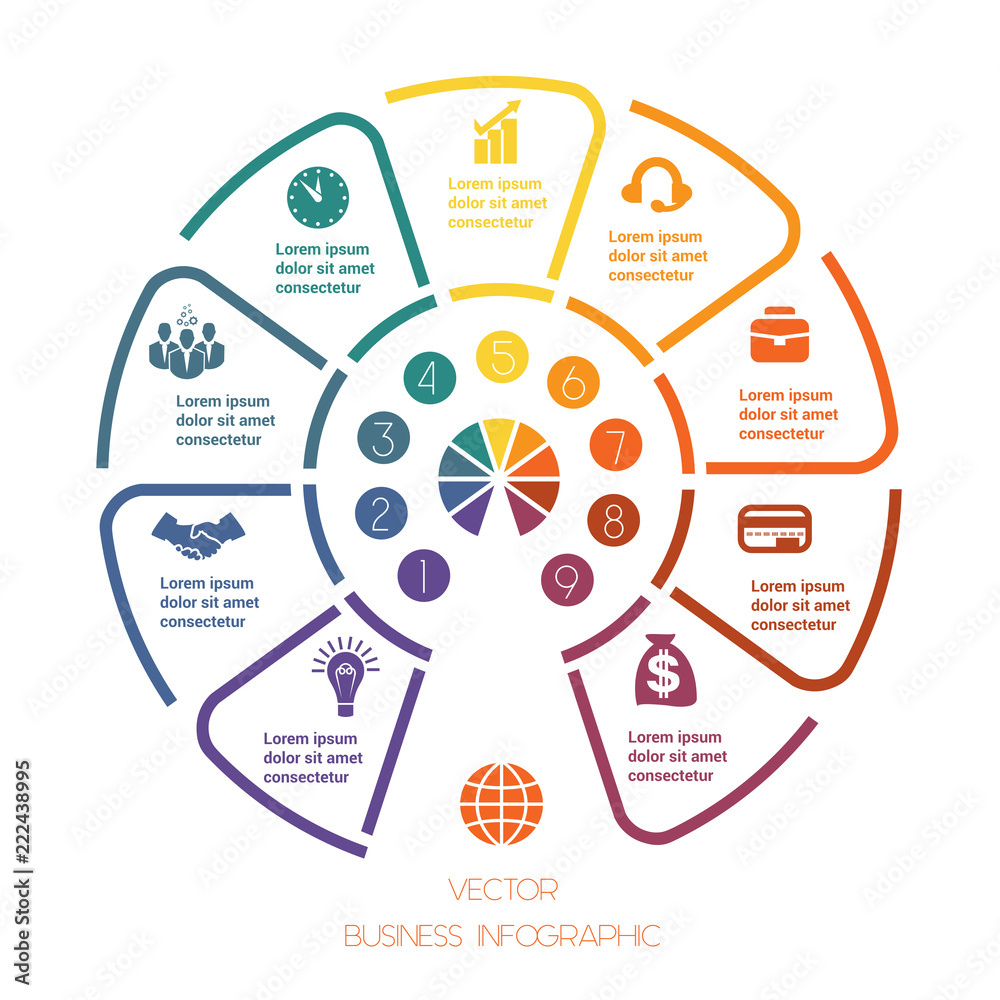 Infographic Semicircle template from colourful lines with text areas on ...